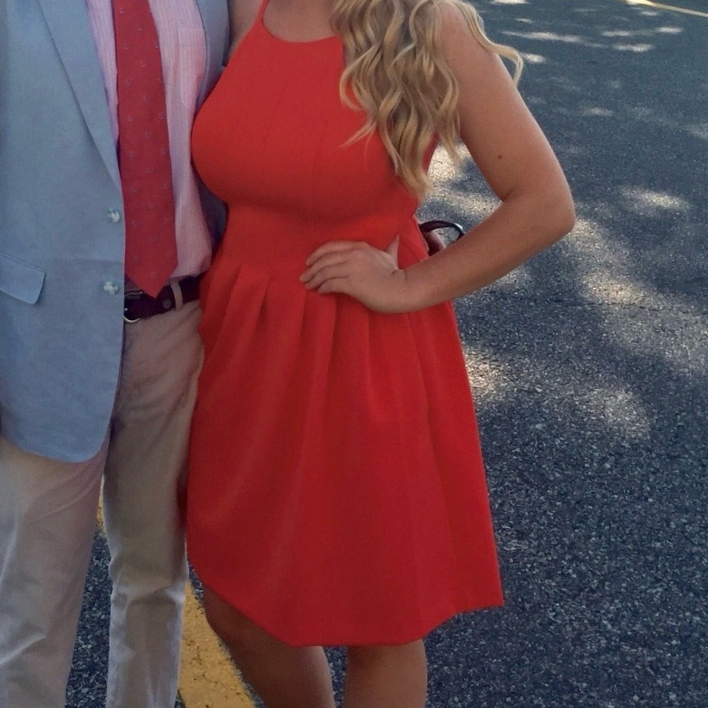 High neck hot pink dress